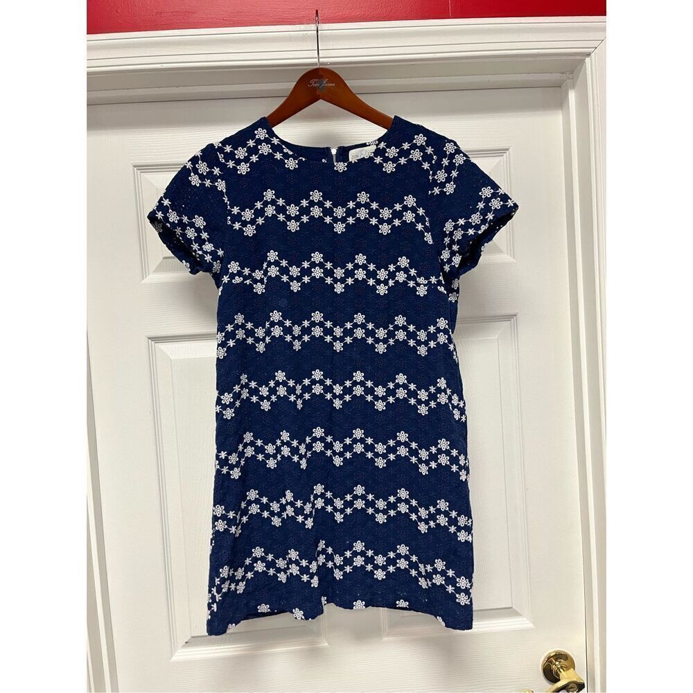 Jun & Ivy Navy Navy & White Eyelett Dress sz L EUC